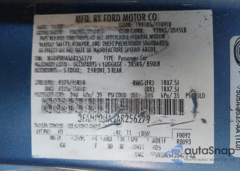 2010 Ford Fusion Se из США, поврежденный, VIN 3FAHP0HA5AR256279
